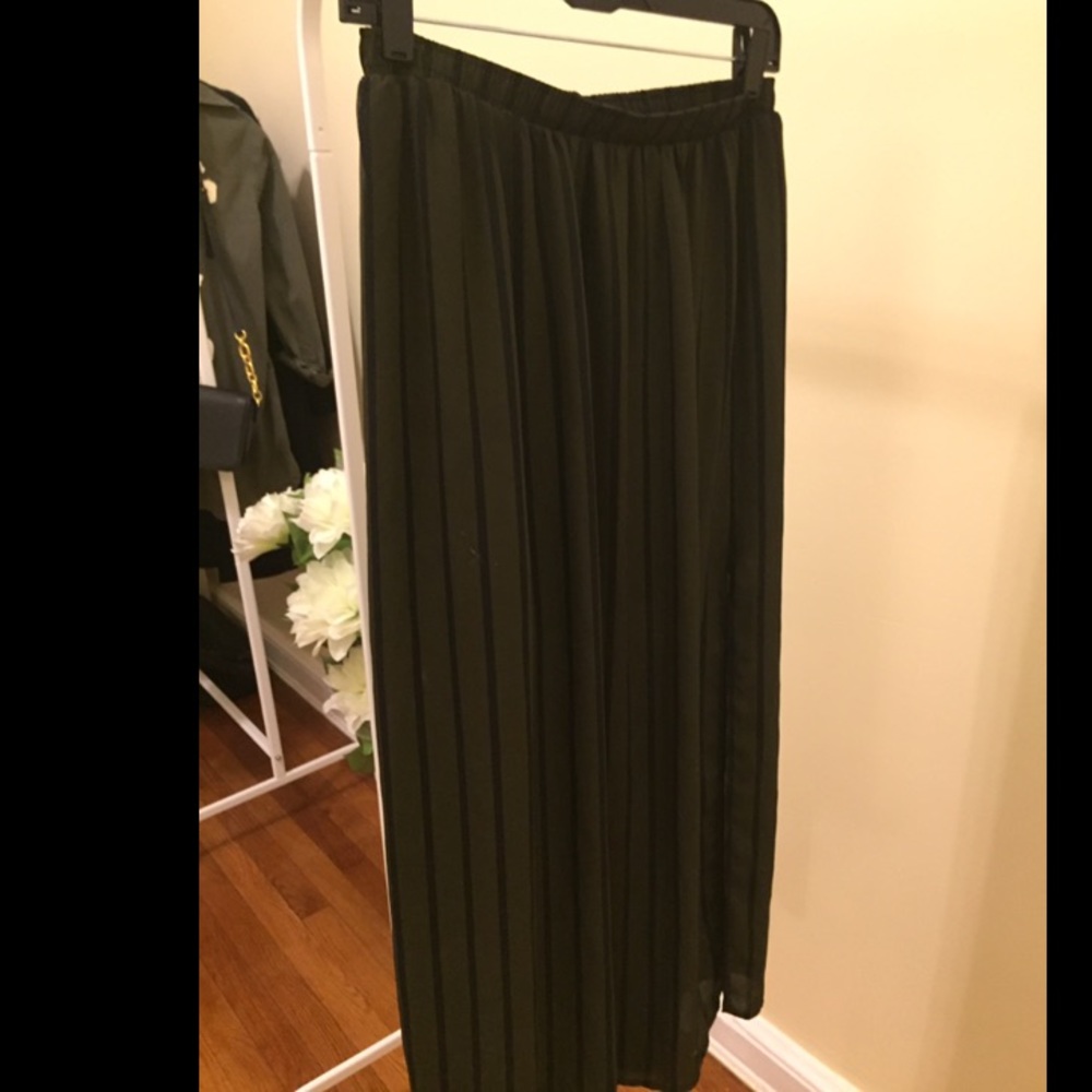 forest green maxi skirt with black stripes
